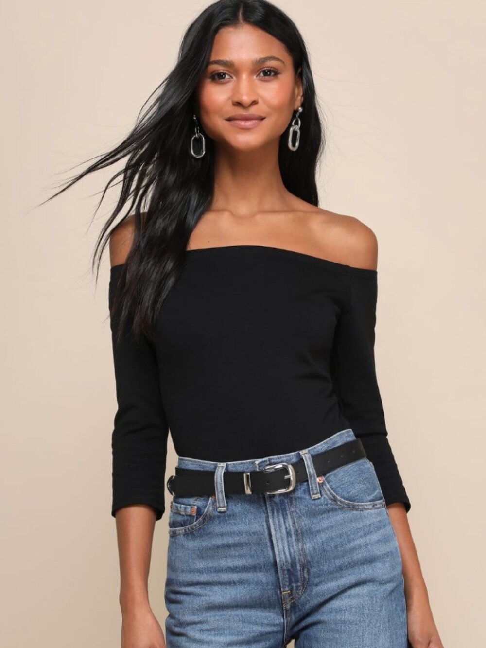 NWT Lulus Like a Bird Black Off-the-Shoulder Bodysuit